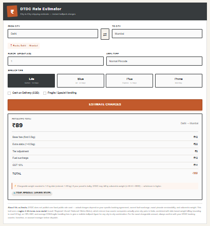 DTDC Rate Calculator